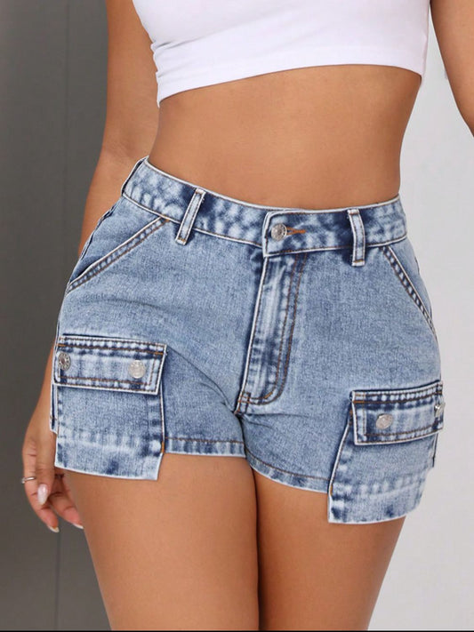 Breezy Blues Mid-Rise Shorts