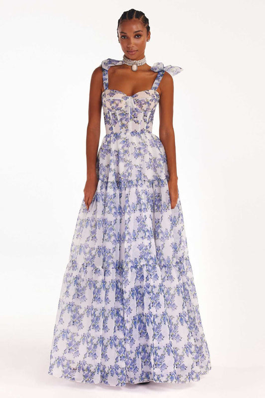 Azure Bloom Off-the-Shoulder Swing Dress