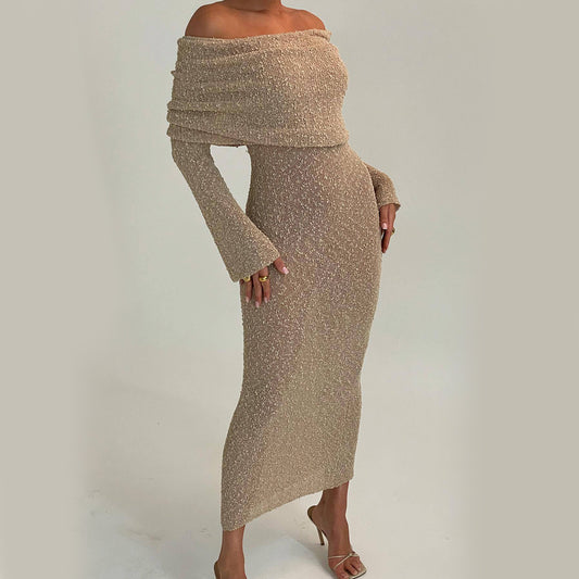 One-shoulder Knitted Long-sleeve Dress