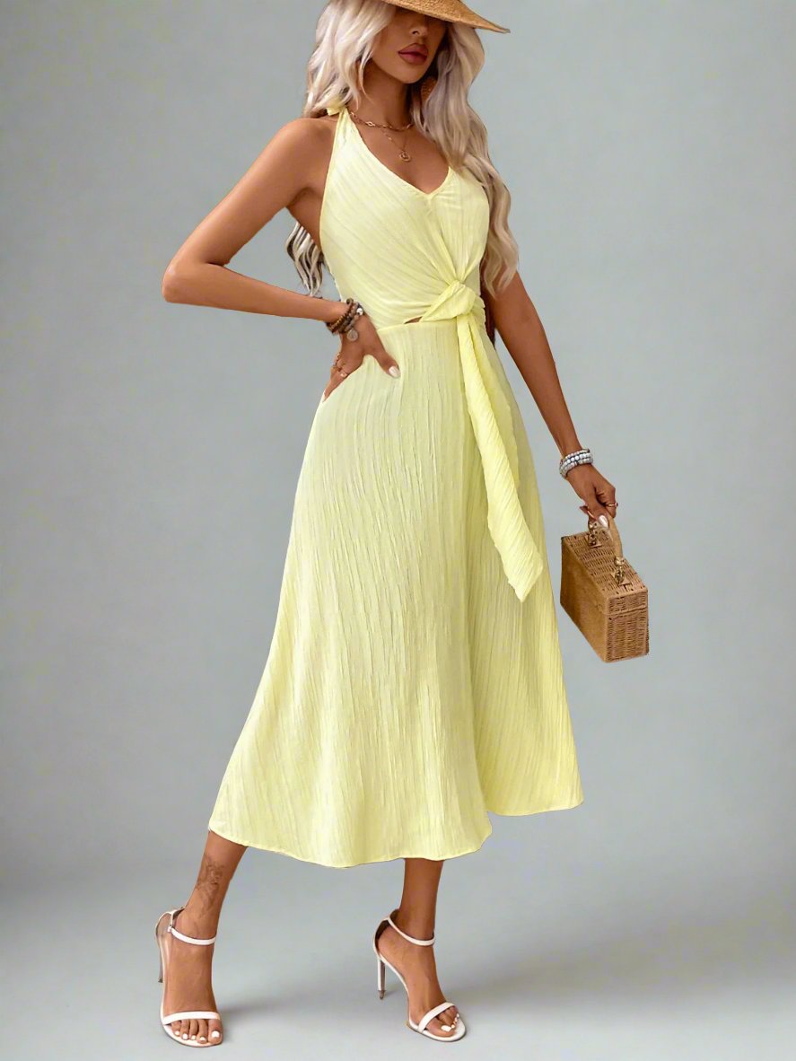 Sunburst Serenade Halter Midi Dress